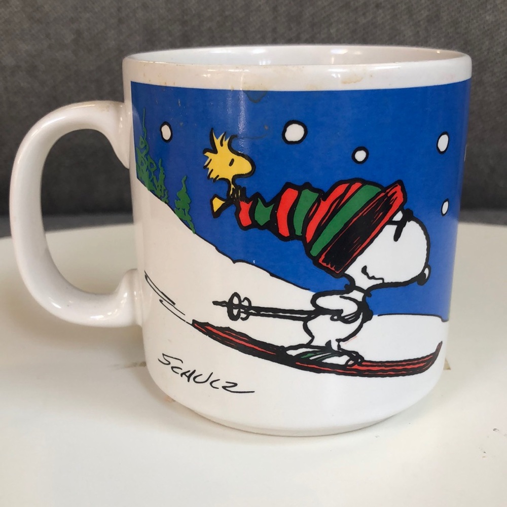 Vintage Peanuts Snoopy Woodstock Ceramic Coffee Mug Winter Ski Willitts Designs